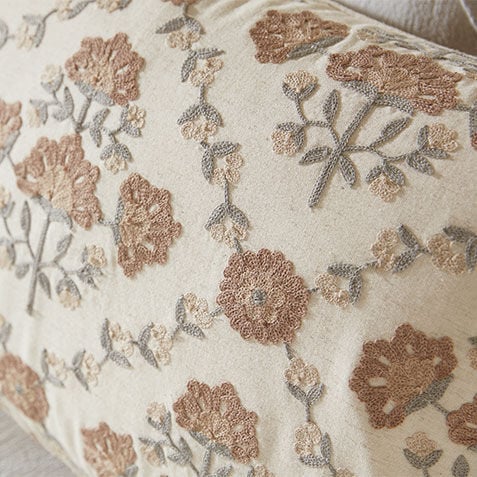 Crewel-Stitch Floral-Pattern Lumbar Pillow Product Tile Hover Image 065795MST