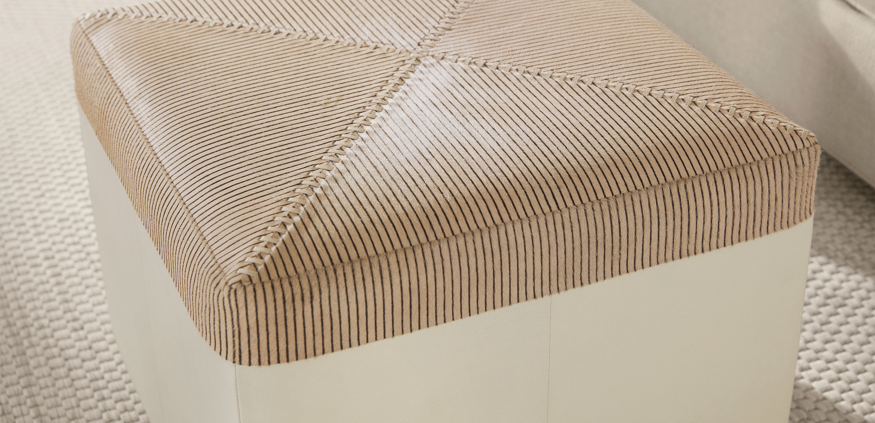 Pinstripe Hide & Leather Pouf_7