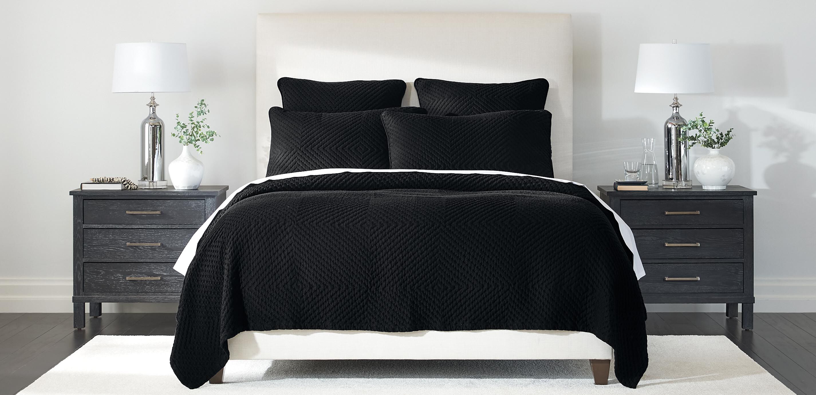 Geometric Matelasse Coverlet and Shams Set, Black