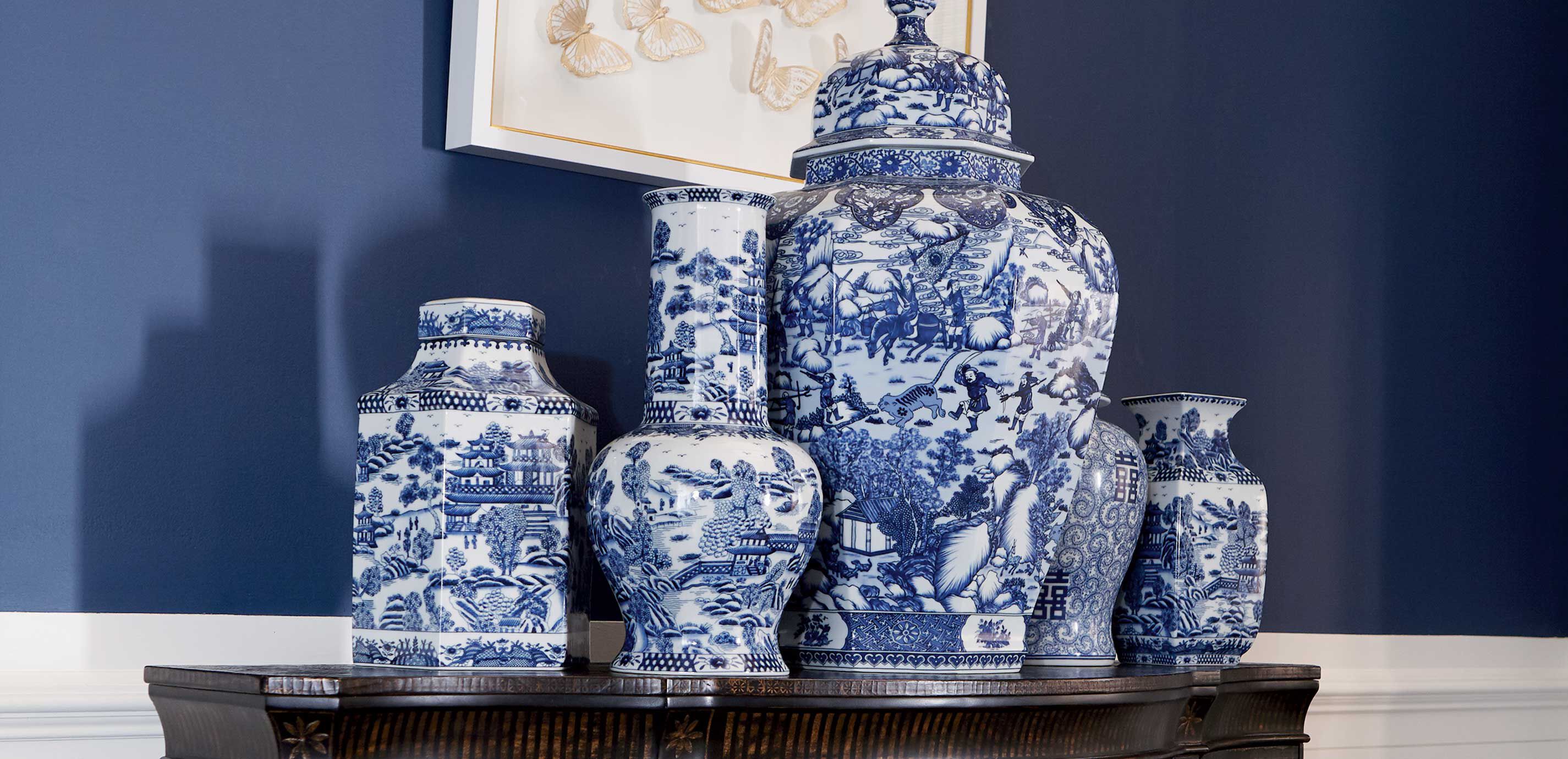 Extra Large Blue and White Ginger Jar Bottles & Jars Ethan Allen