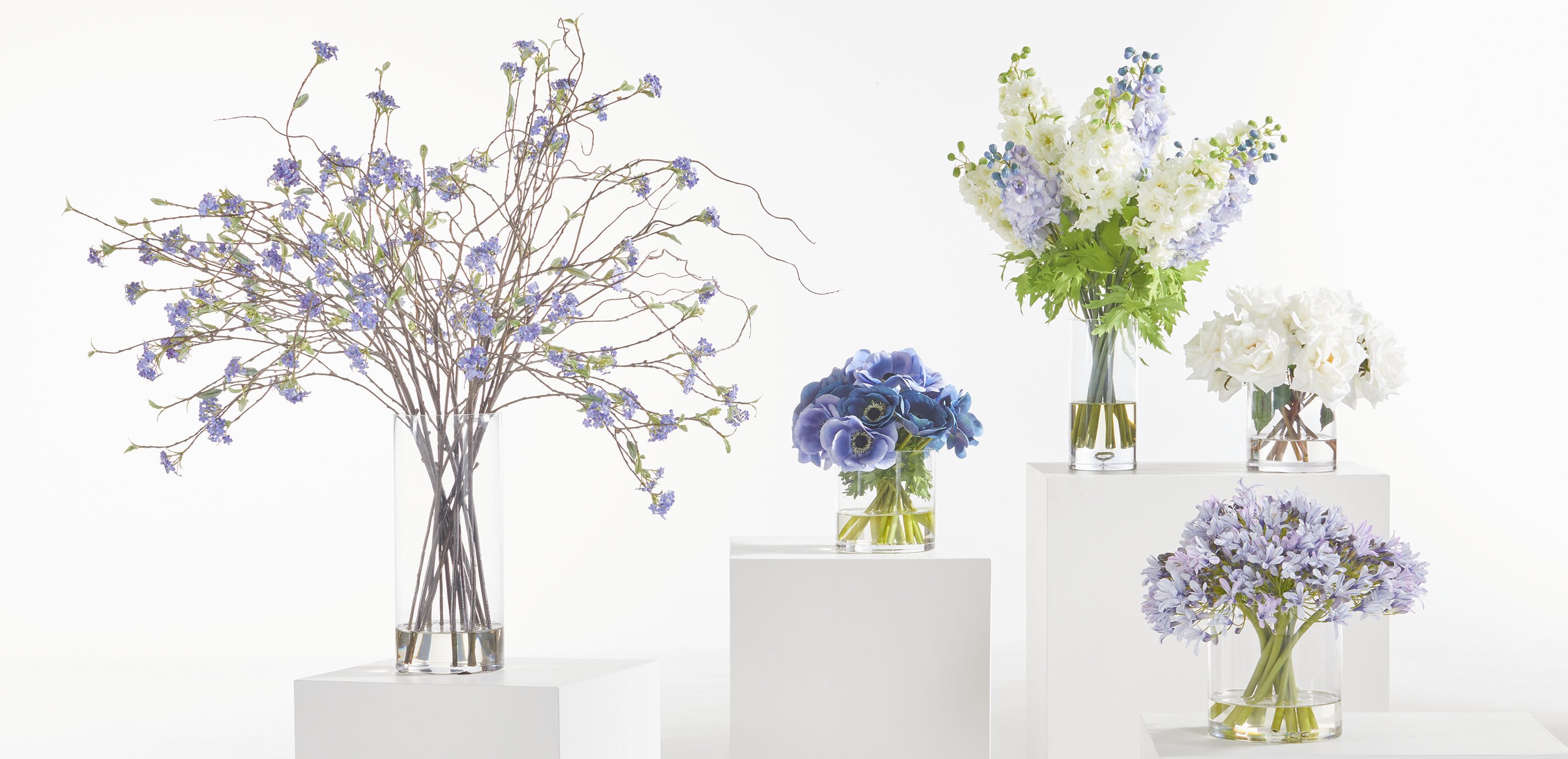 Blue and White Delphinium Bouquet in Tall Vase_8
