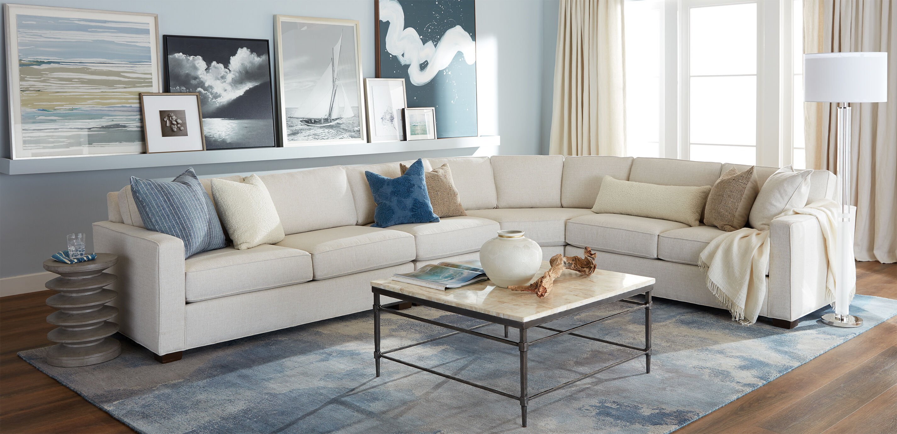 Sectional sofa sales with curved wedge