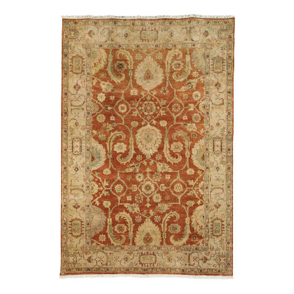 Indo Herat Rug, Rust/Ivory