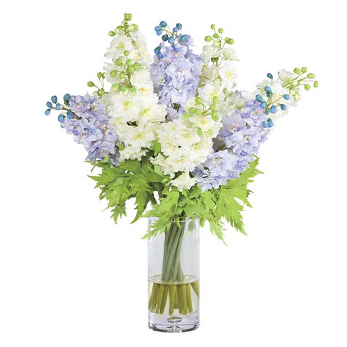 Blue and White Delphinium Bouquet in Tall Vase