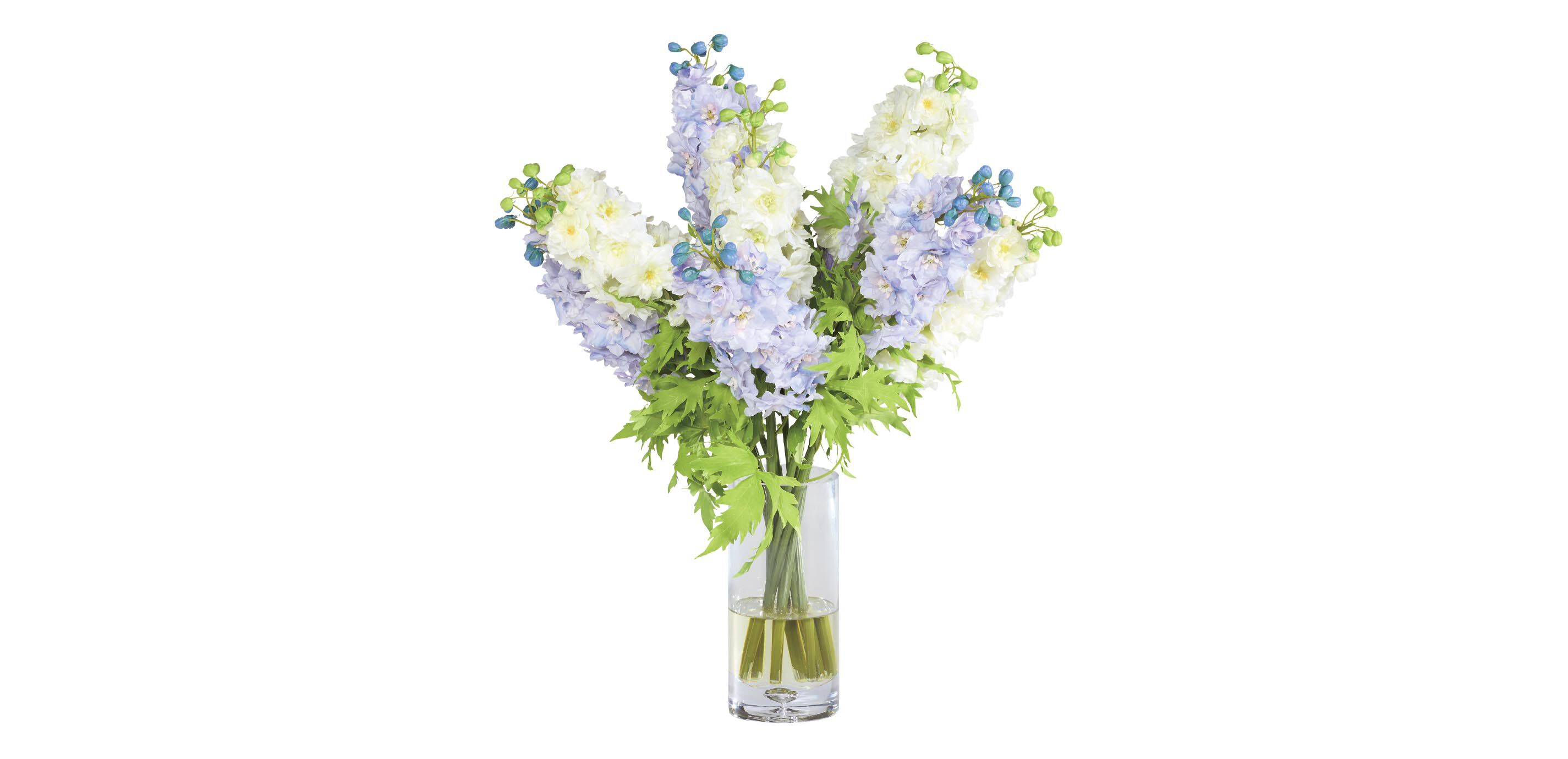 Blue and White Delphinium Bouquet in Tall Vase_1