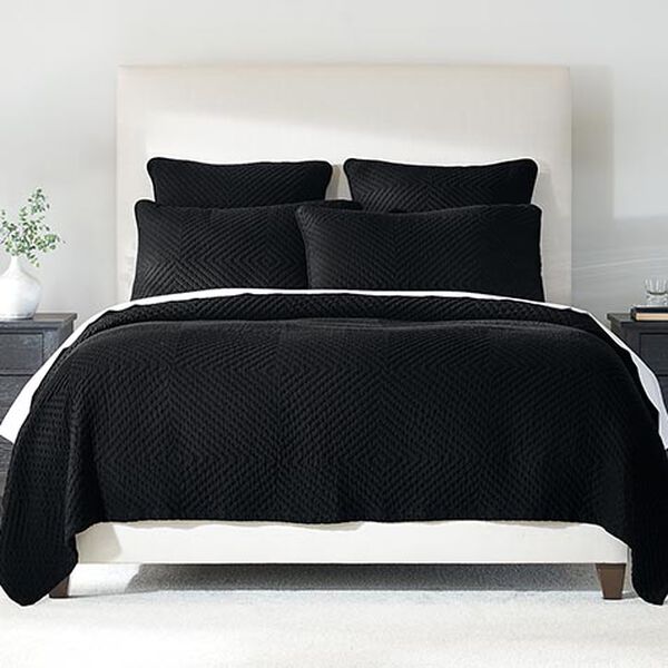 Geometric Matelasse Coverlet and Shams Set, Black