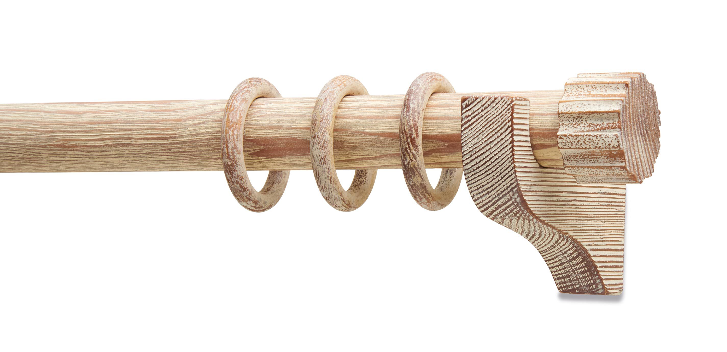 Distressed Wood Drapery Hardware Set with Ribbed End Cap Finial