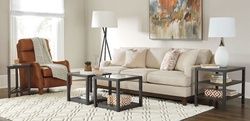 Arcata Three-Seat Sofa in Blue/Brown/Coral, 87