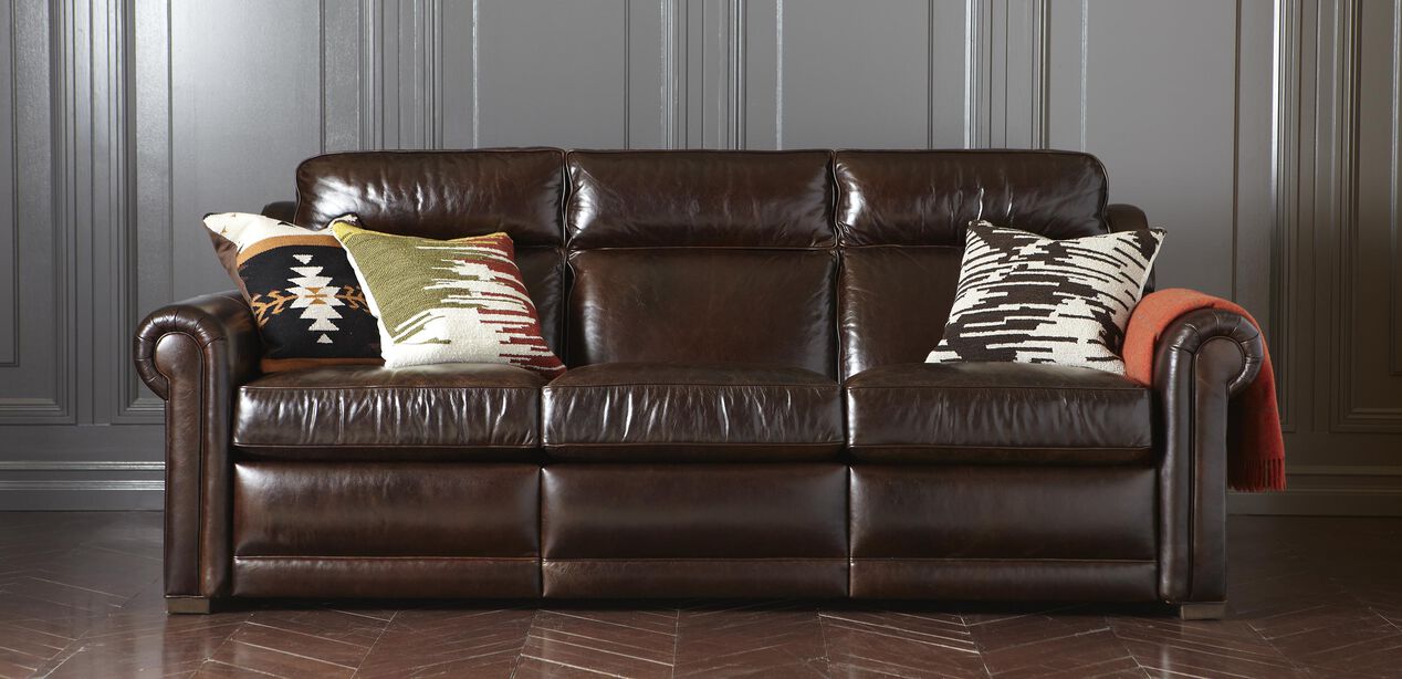 Johnston Roll Arm Leather Incliner Sofa, Leather Incliner Sofa