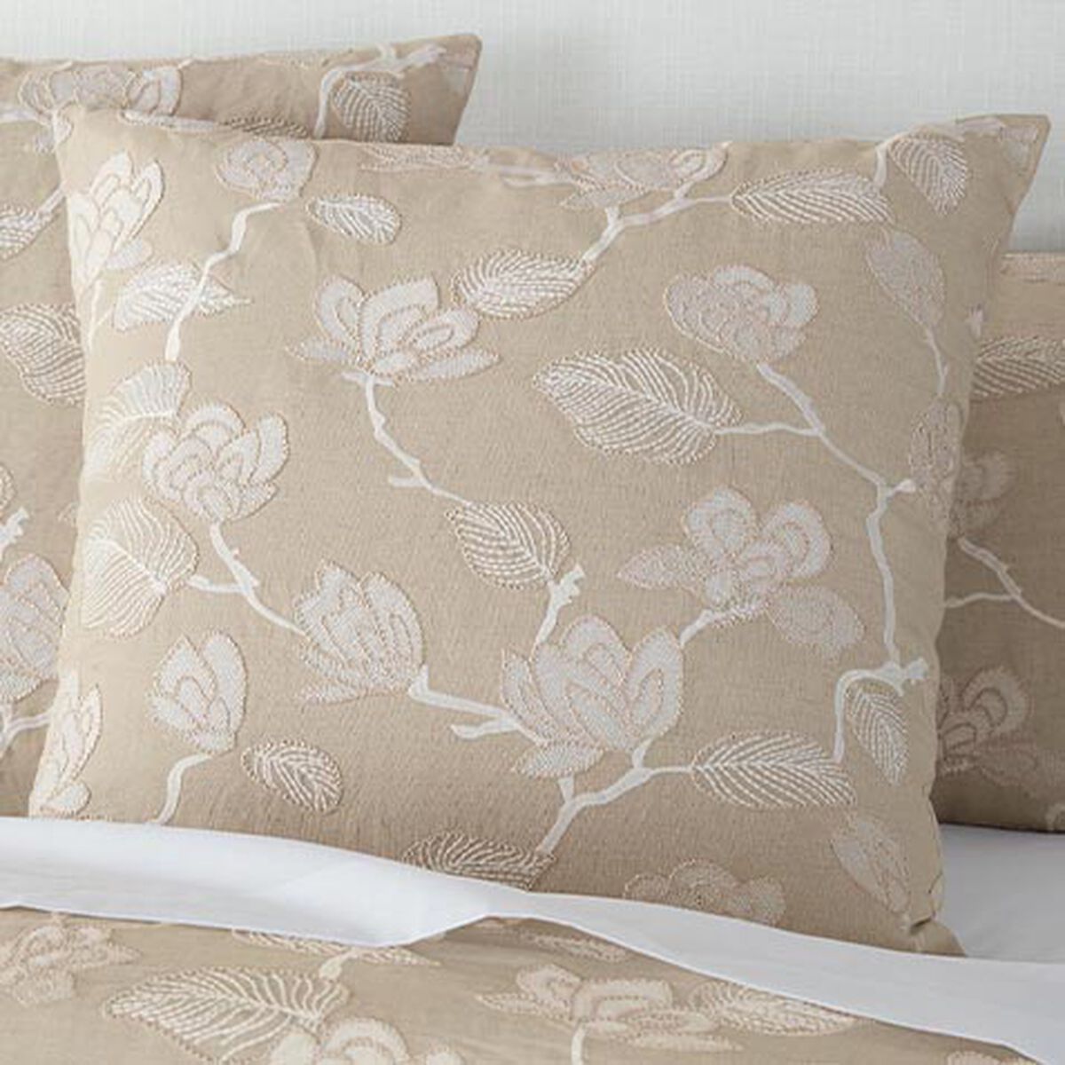 Linen-Blend Floral Embroidered Euro Sham