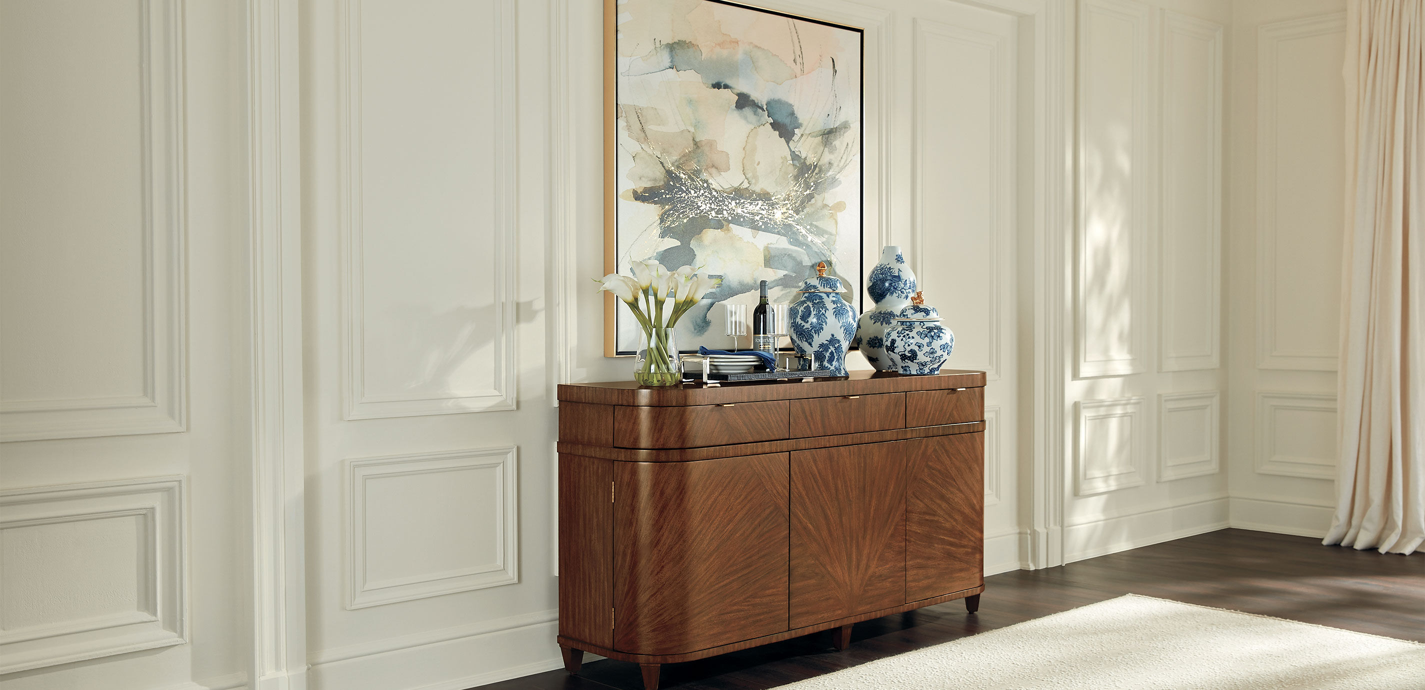 Zayne Mahogany Buffet: Art Deco Buffet Cabinet | Ethan Allen