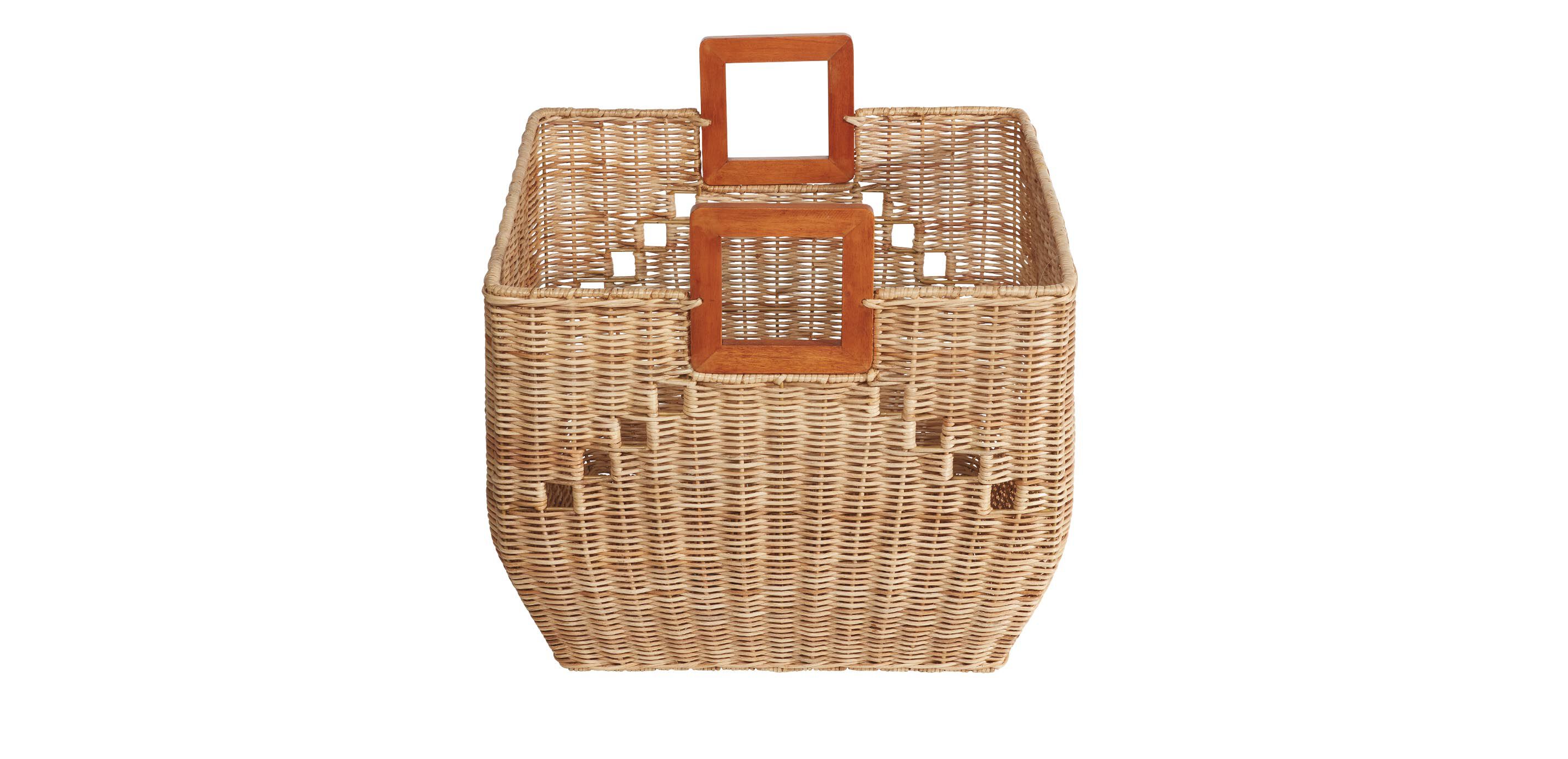 Square Wicker Basket with Wood Handle_2