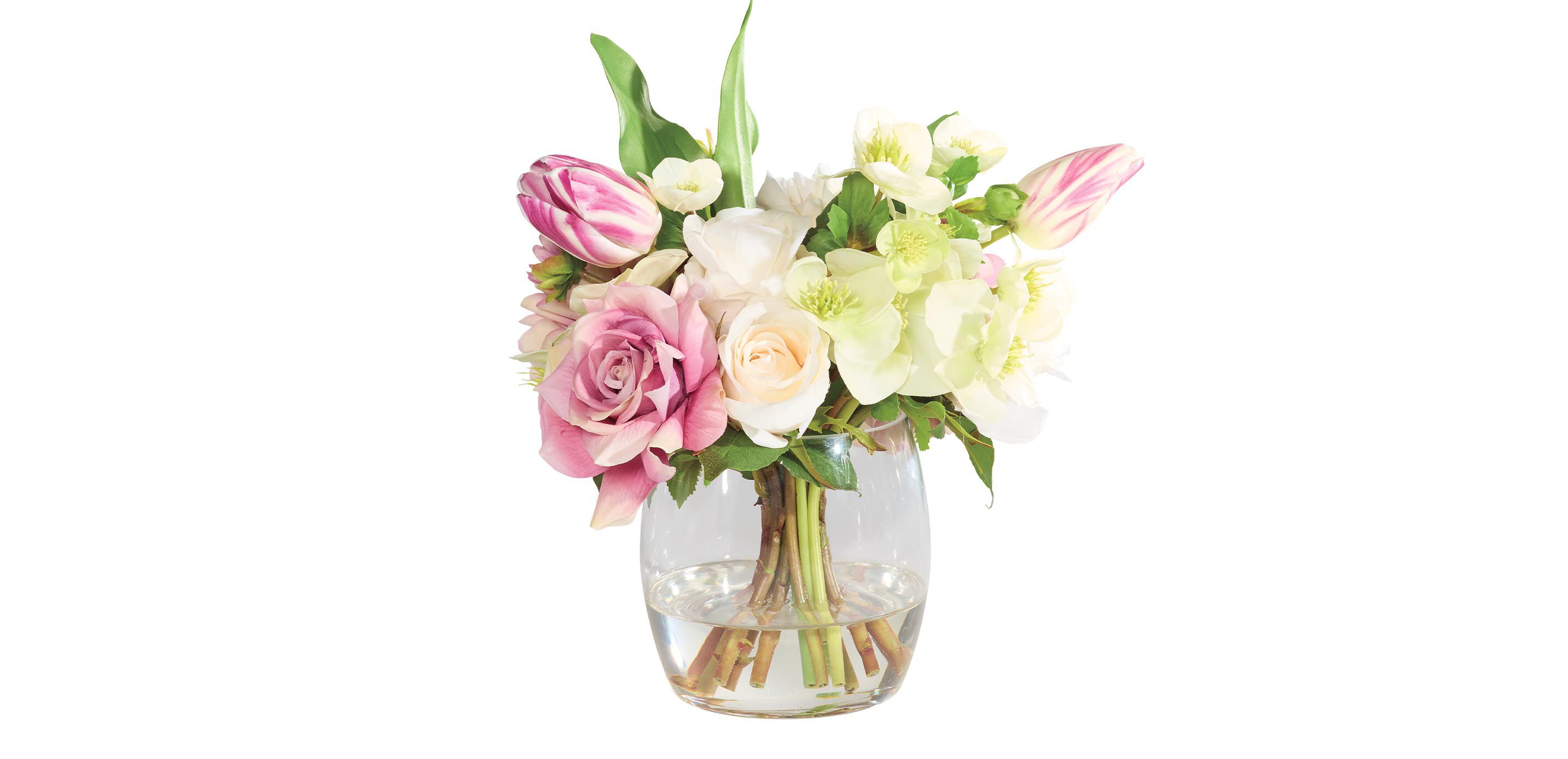 Dusty Lavender Dahlia Arrangement in Glass Vase_1