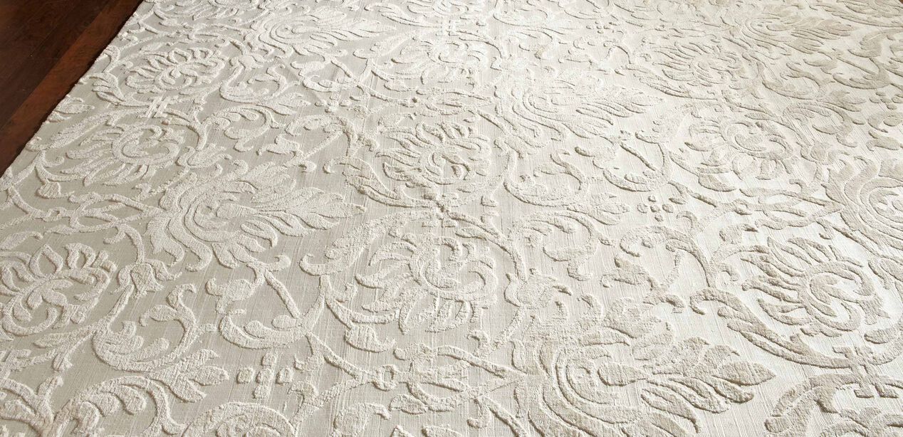 Demask Rugs Jacquard Damask Rug, Ivory | Damask & Floral Rugs | Ethan Allen