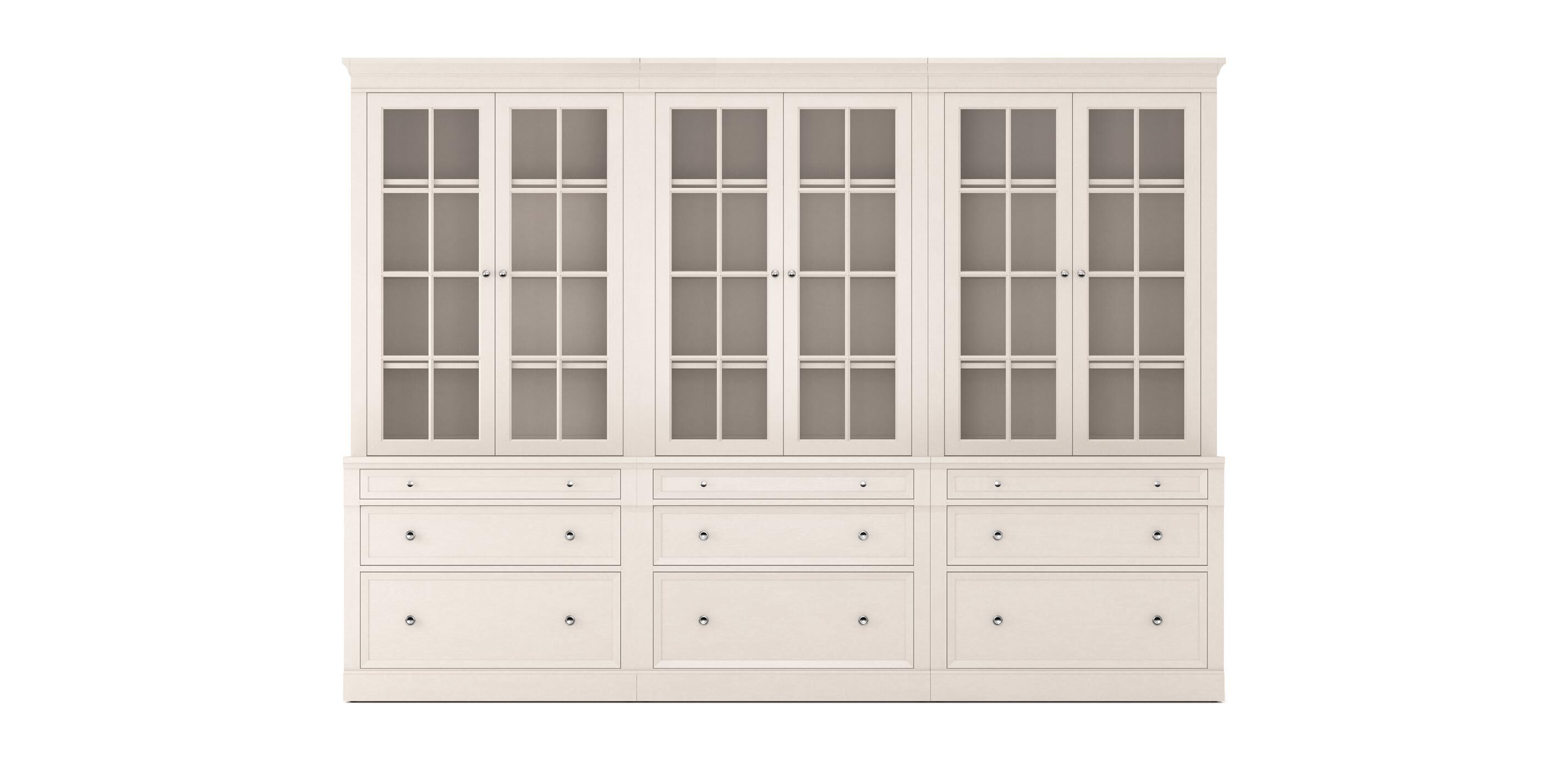 Continental Triple File Bookcase, Glass Doors