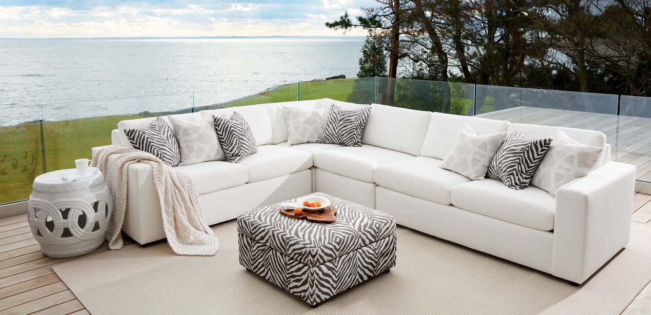 Redding Ridge Indoor Outdoor Upholstered Ottoman Ethan Allen - Fully Upholstered Patio Furniture