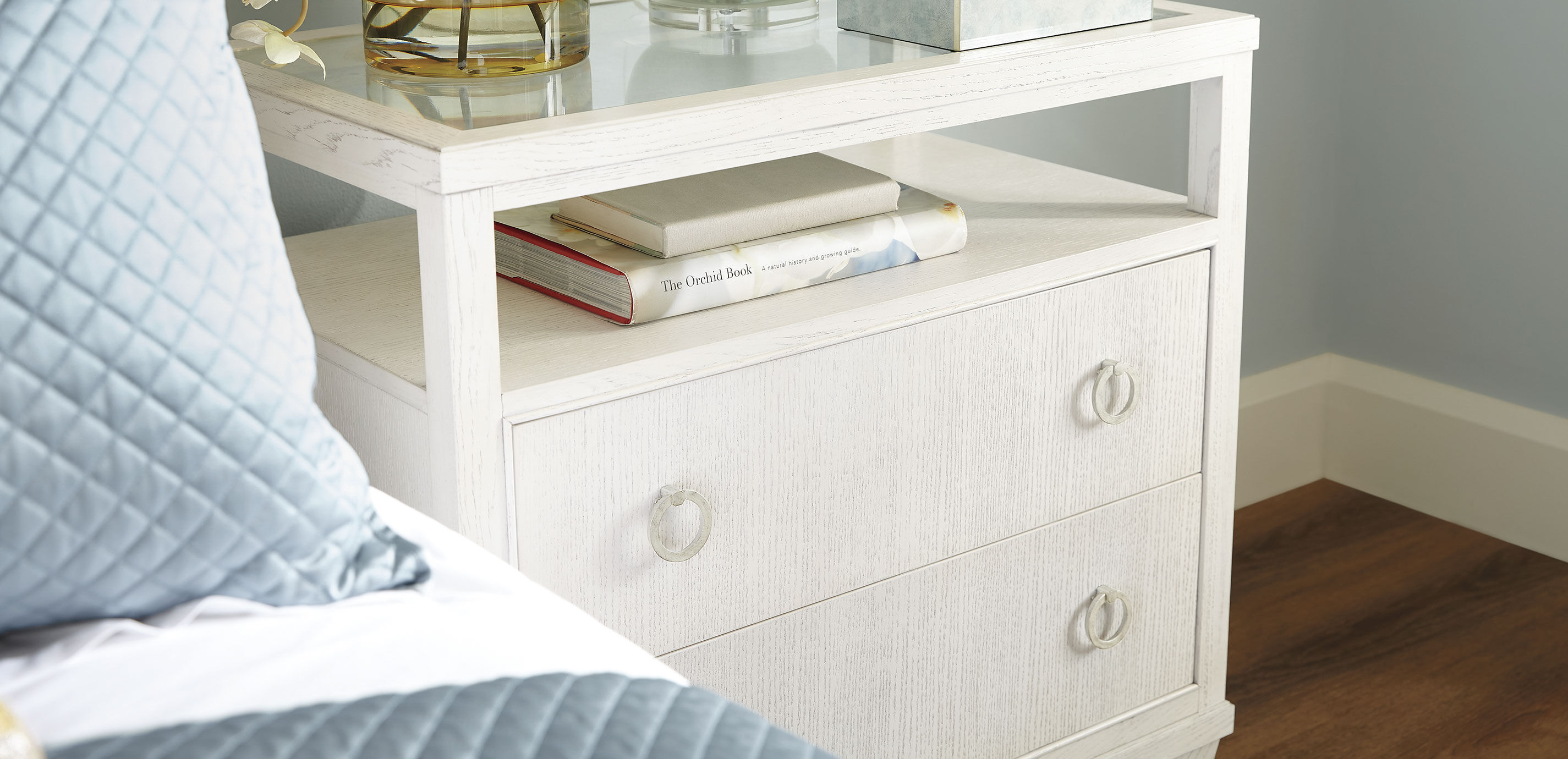 Heston Oak GlassTop Night Table Oak Night Stand Ethan Allen