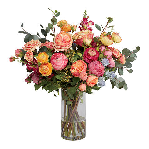 Ranunculus & Roses in Glass Vase image