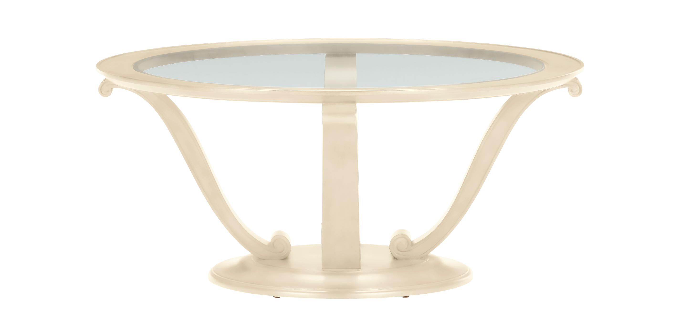 Camille Round Glass-Top Scroll-Base Coffee Table