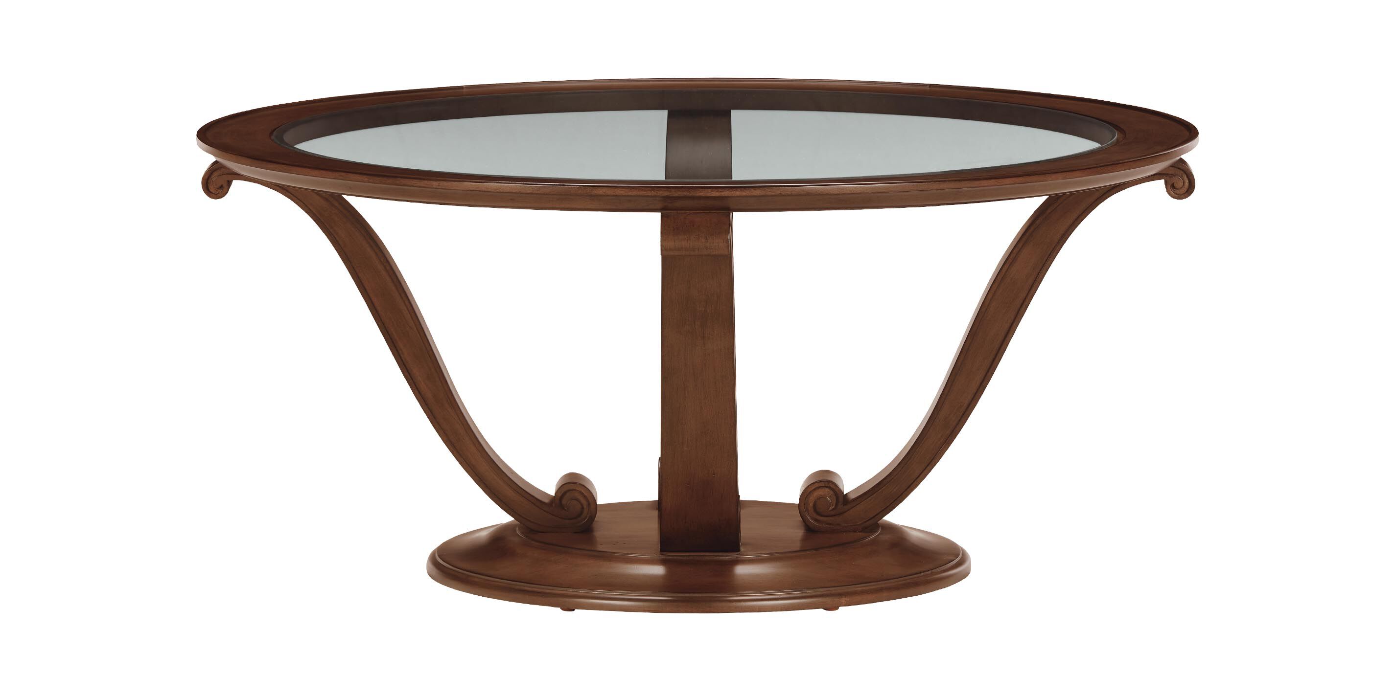 Camille Round Glass-Top Scroll-Base Coffee Table