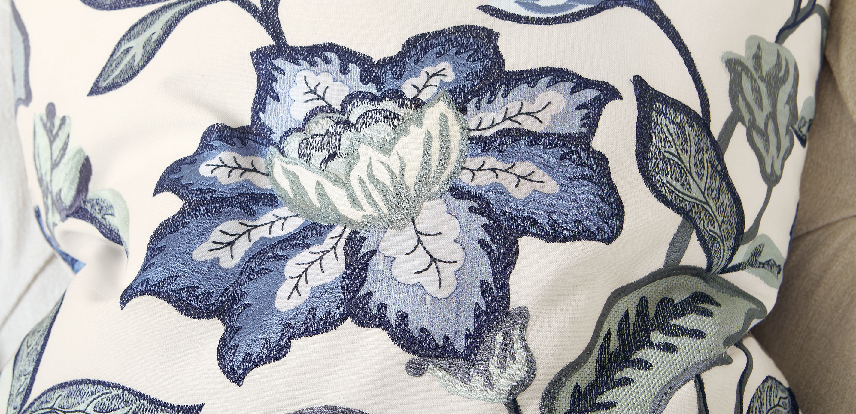 Blooming Floral Embroidered Square Pillow, 22"_2