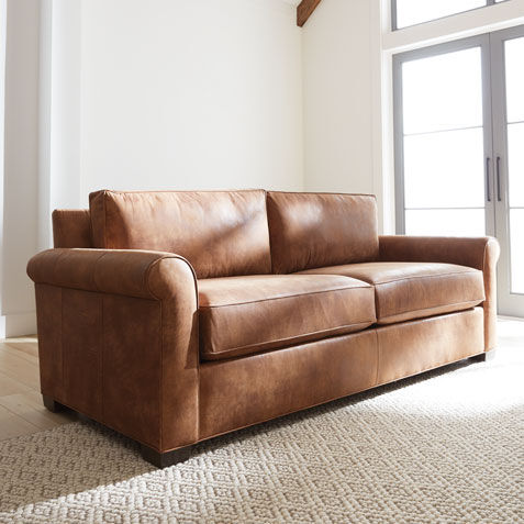 Ethan allen brown on sale leather couch