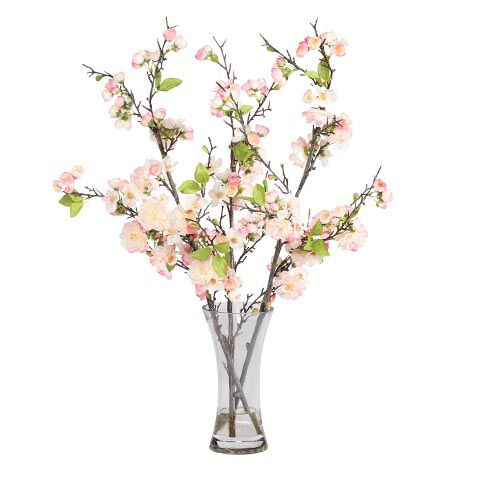 Pink Cherry Blossom Arrangement in Hourglass Vase image