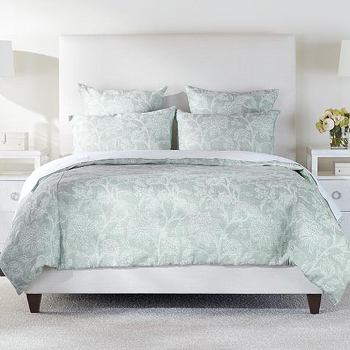 Floral Jacquard Duvet Cover and Shams Set, Aqua