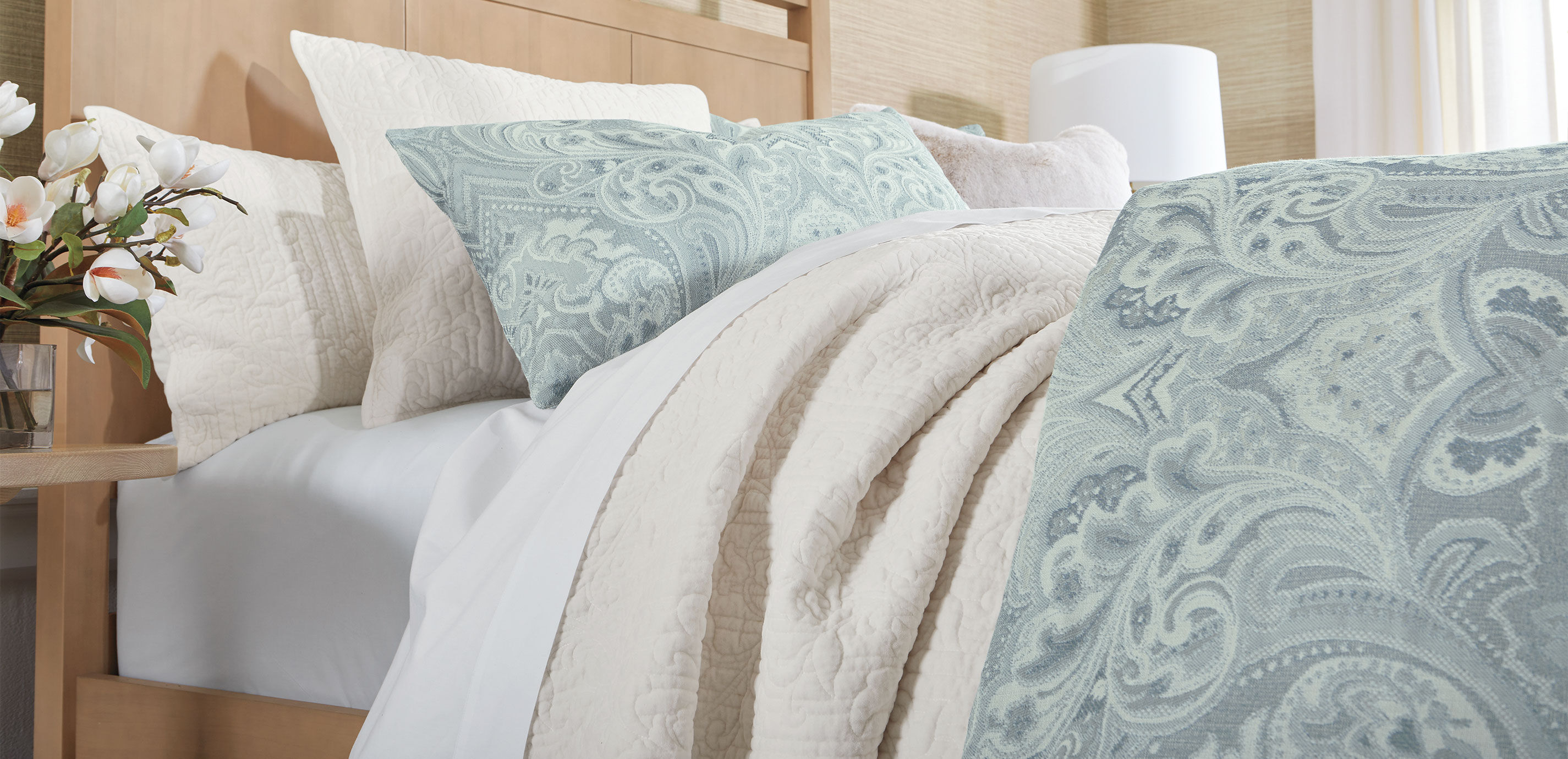 Garment-Dyed Velvet Quilted Coverlet and Shams Set, Ivory_4