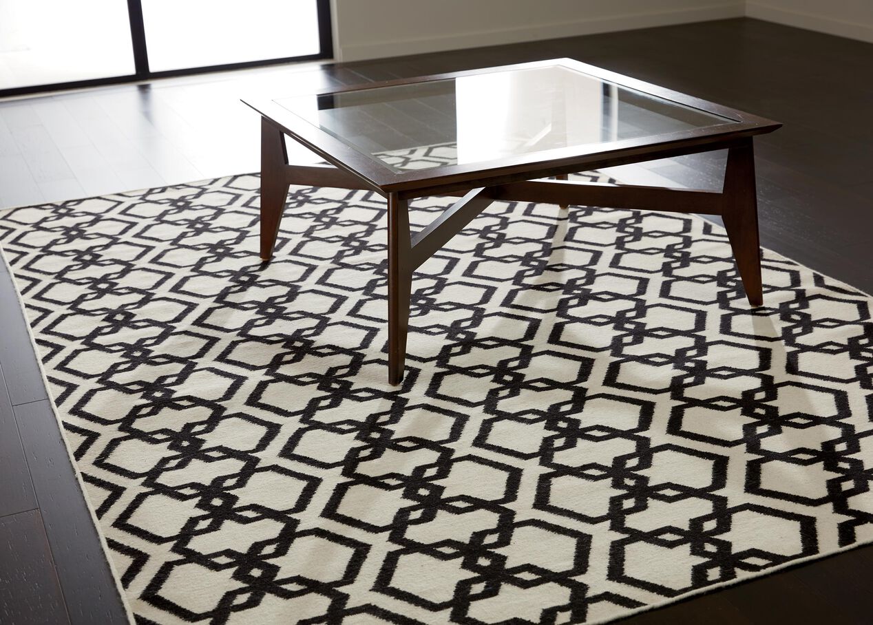 Interlock Rug, Ivory/Black Geometric & Striped Rugs Ethan Allen
