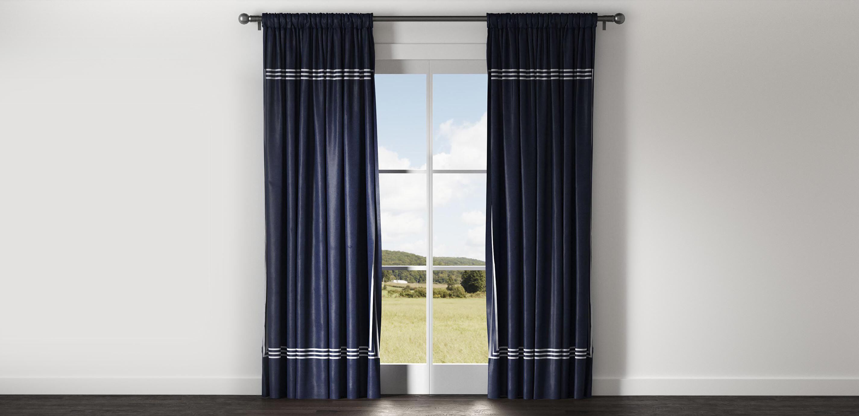 Sayre Washed Linen Drapery Panel with Trim Border