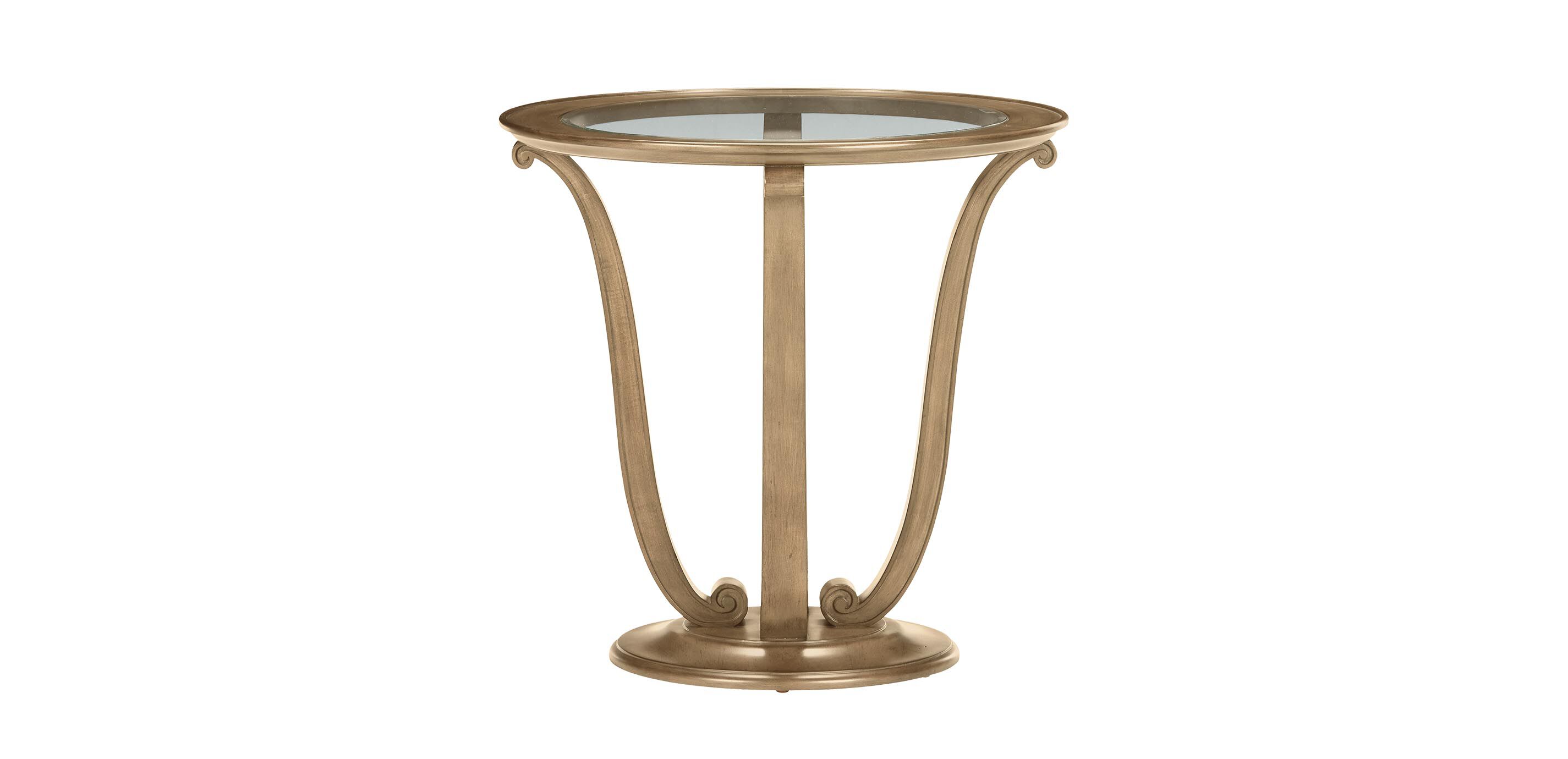Camille Round Glass-Top Scroll-Base End Table