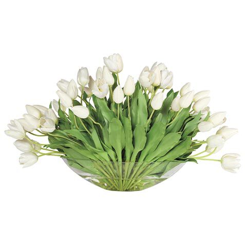 White Tulip Centerpiece in Linear Glass Vase image
