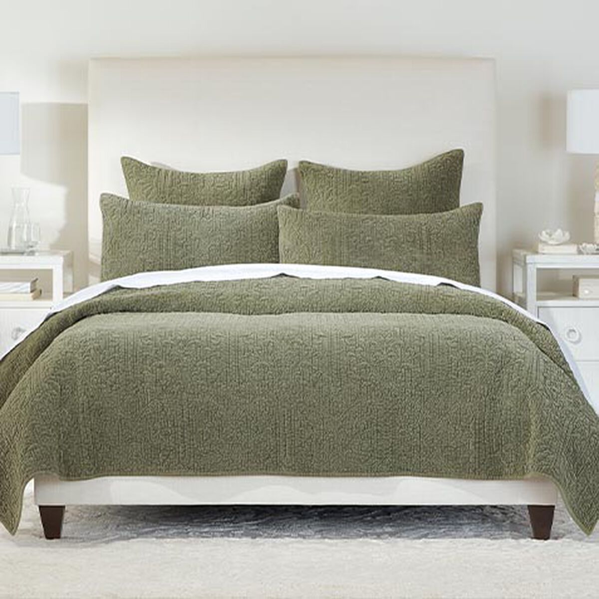 Garment-Dyed Velvet Quilted Coverlet and Shams Set, Sage