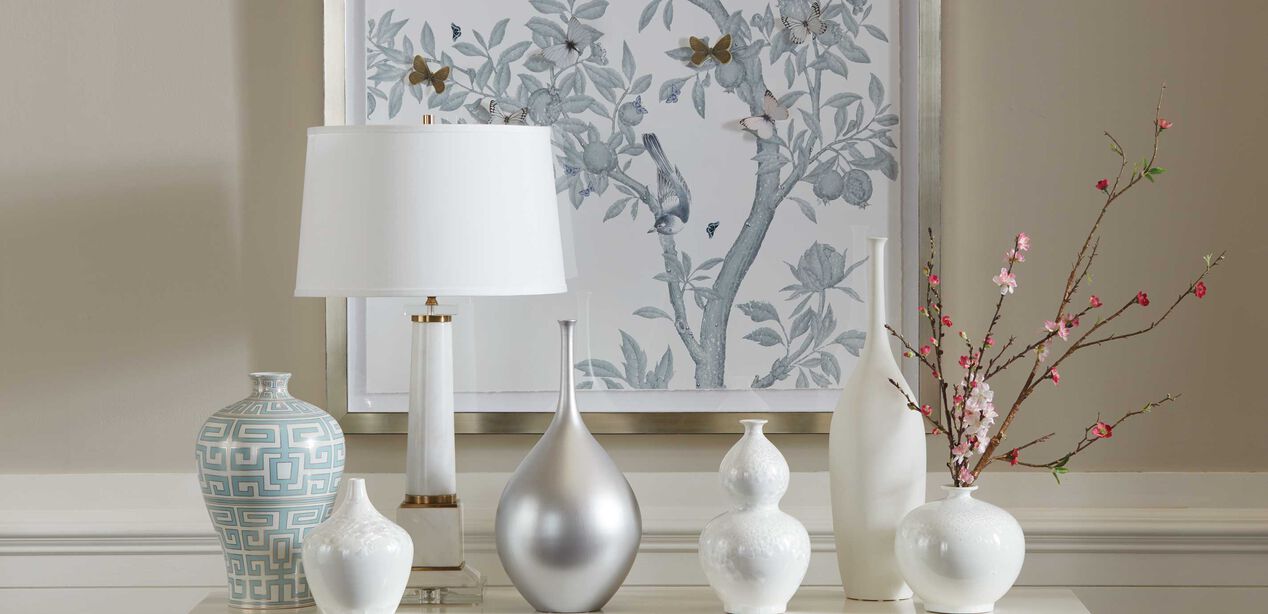 Issa Tall Silver Vase | Ethan Allen Tall Ceramic Decorative Vases ...