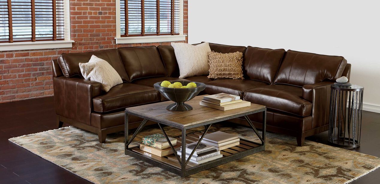 Arcata Three Piece Leather Sectional Quick Ship Sectionals Ethan Allen