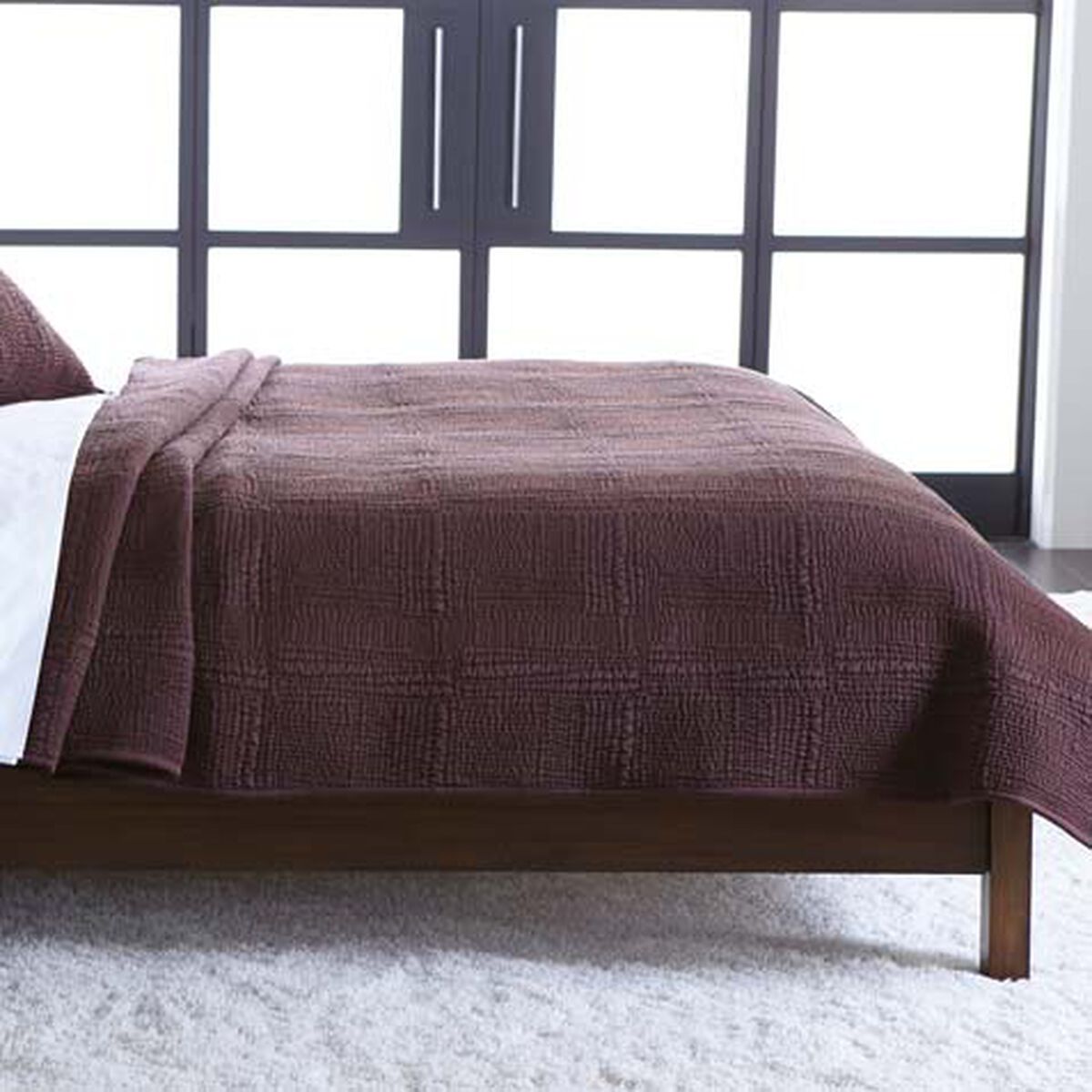 Rice Stitch Kantha Full/Queen Quilt, Beet
