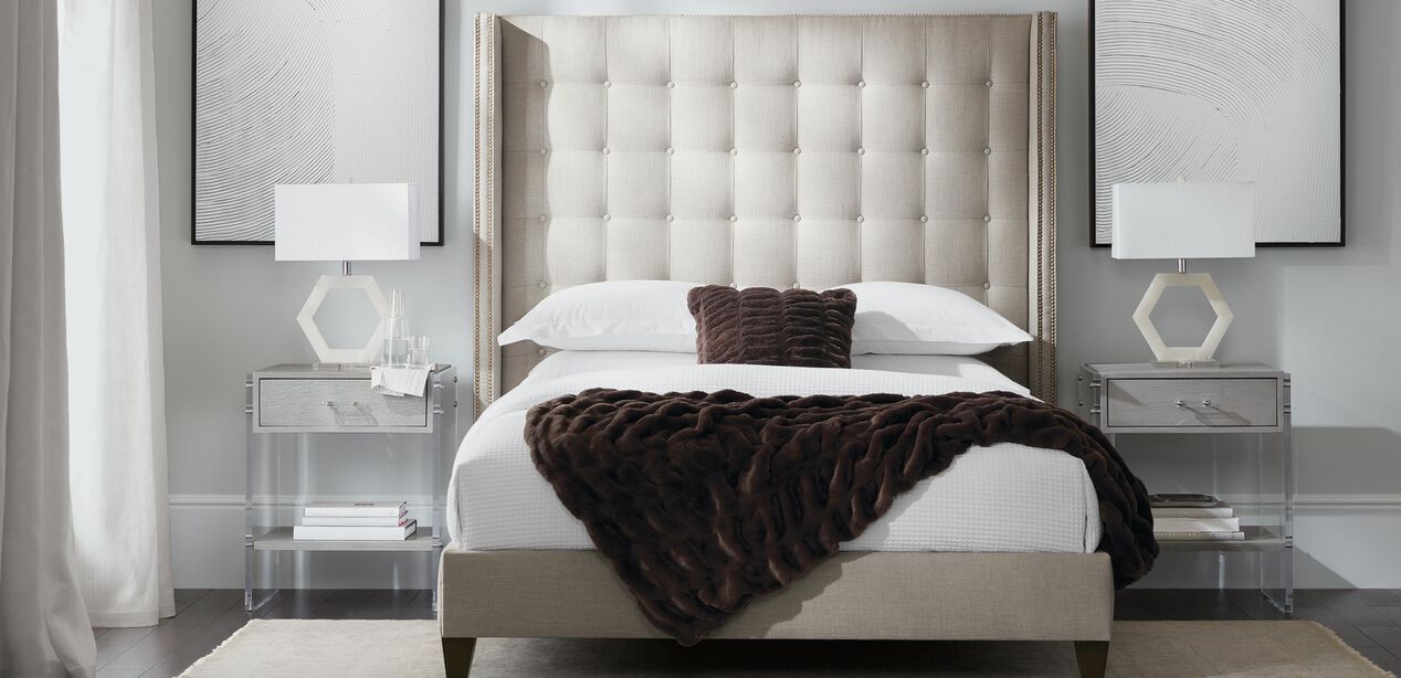 Colton Upholstered Bed With Tall, Tall Leather Headboard