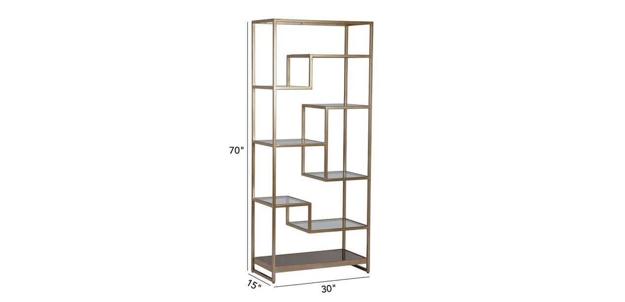 Clarksburg Open Concept Metal And Glass, 95 Inch Bookcase Dimensions