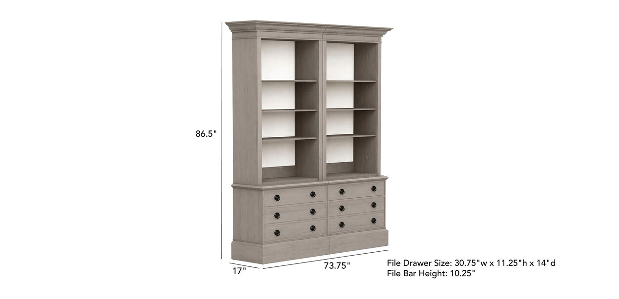 Villa Double File Bookcase Storage, Bookcase With File Drawers On Bottom