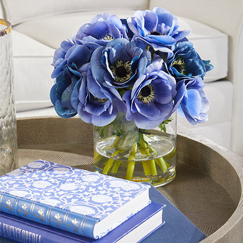 Deep Blue Anemone Bouquet in Cylinder Vase Product Tile Hover Image 443785   BLU