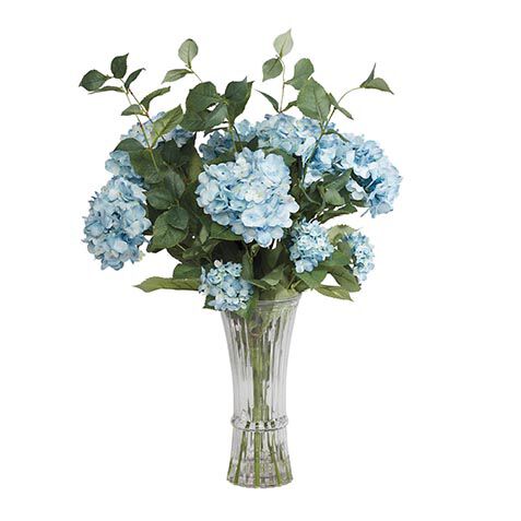 Blue Hydrangeas in Glass Vase image