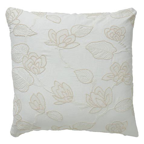Linen-Blend Floral Embroidered 22" Square Pillow, White image