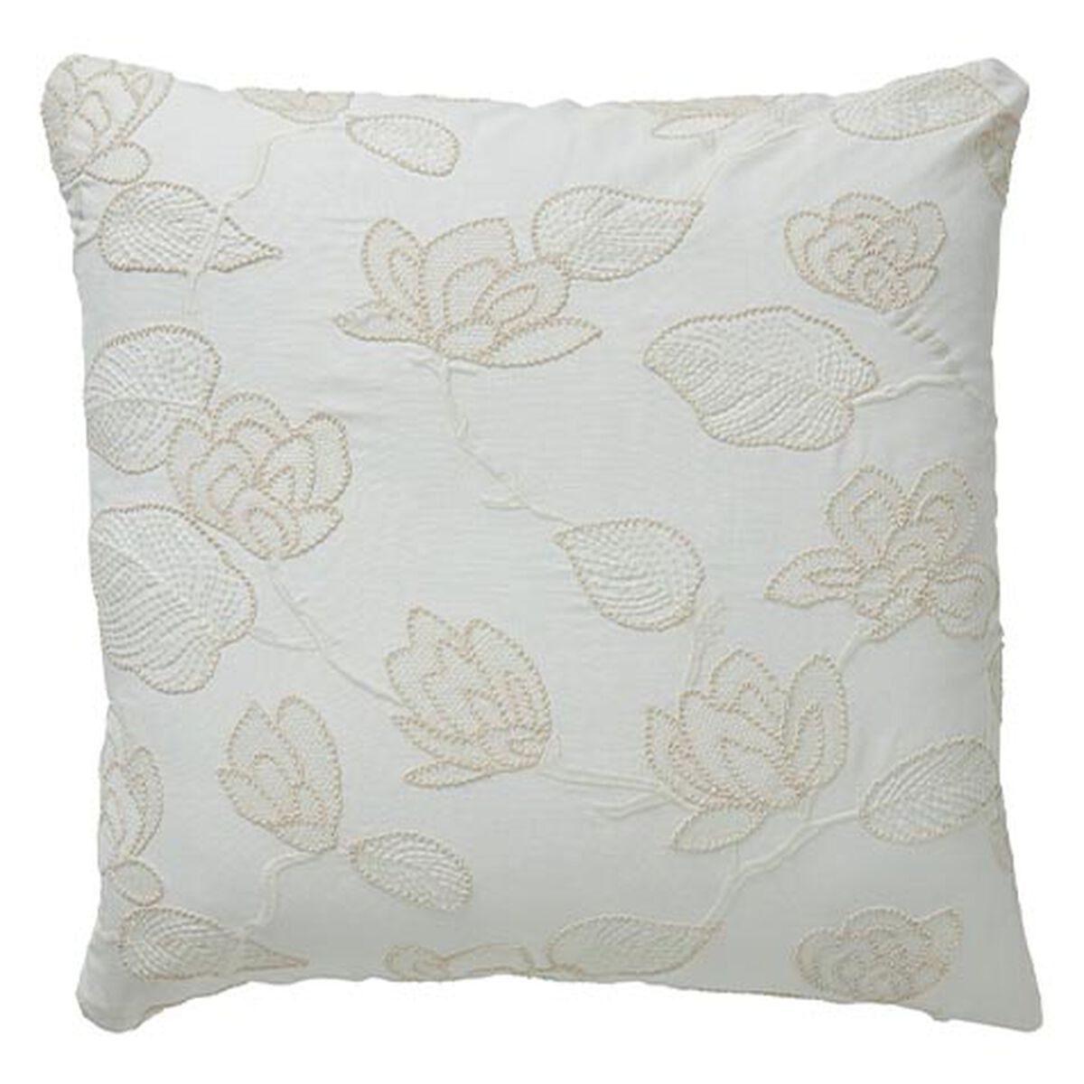 Linen-Blend Floral Embroidered Square Pillow, White