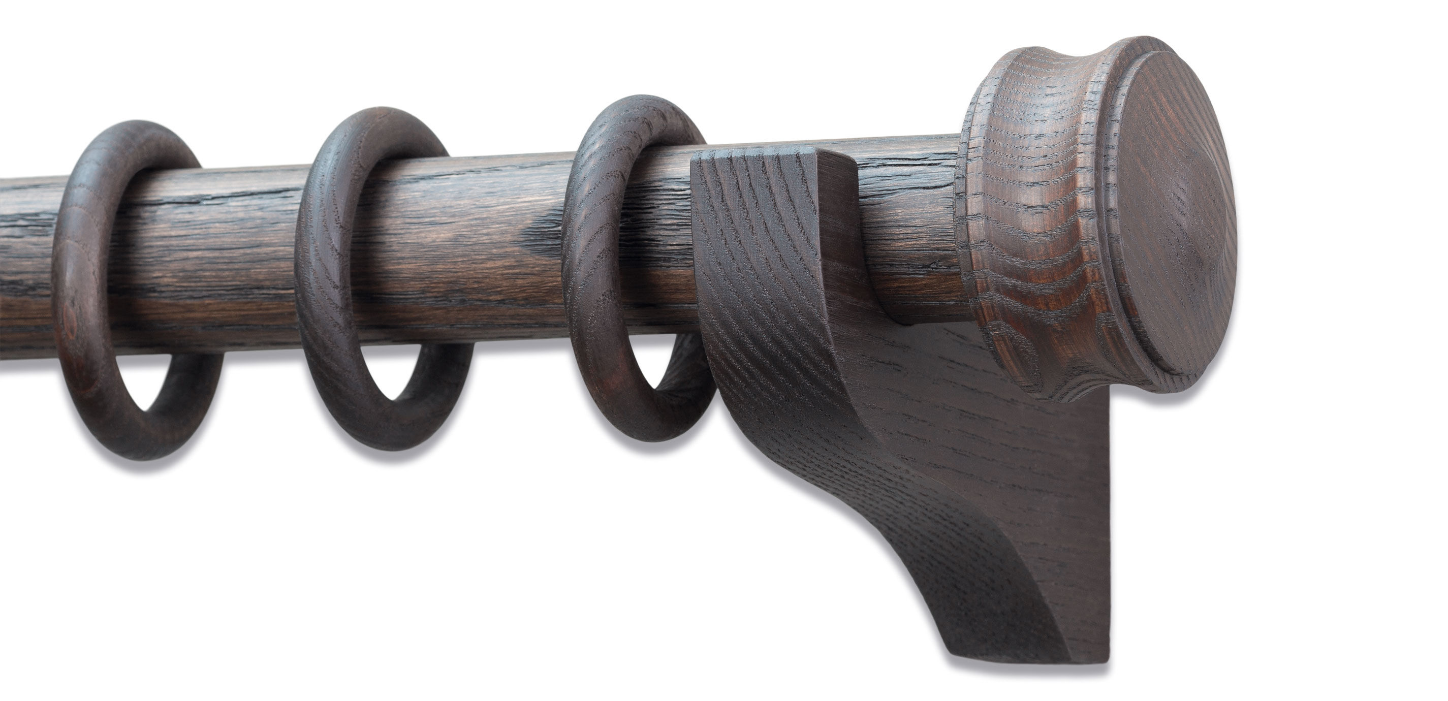 Distressed Wood Drapery Hardware Set with Cuffed End Cap Finial