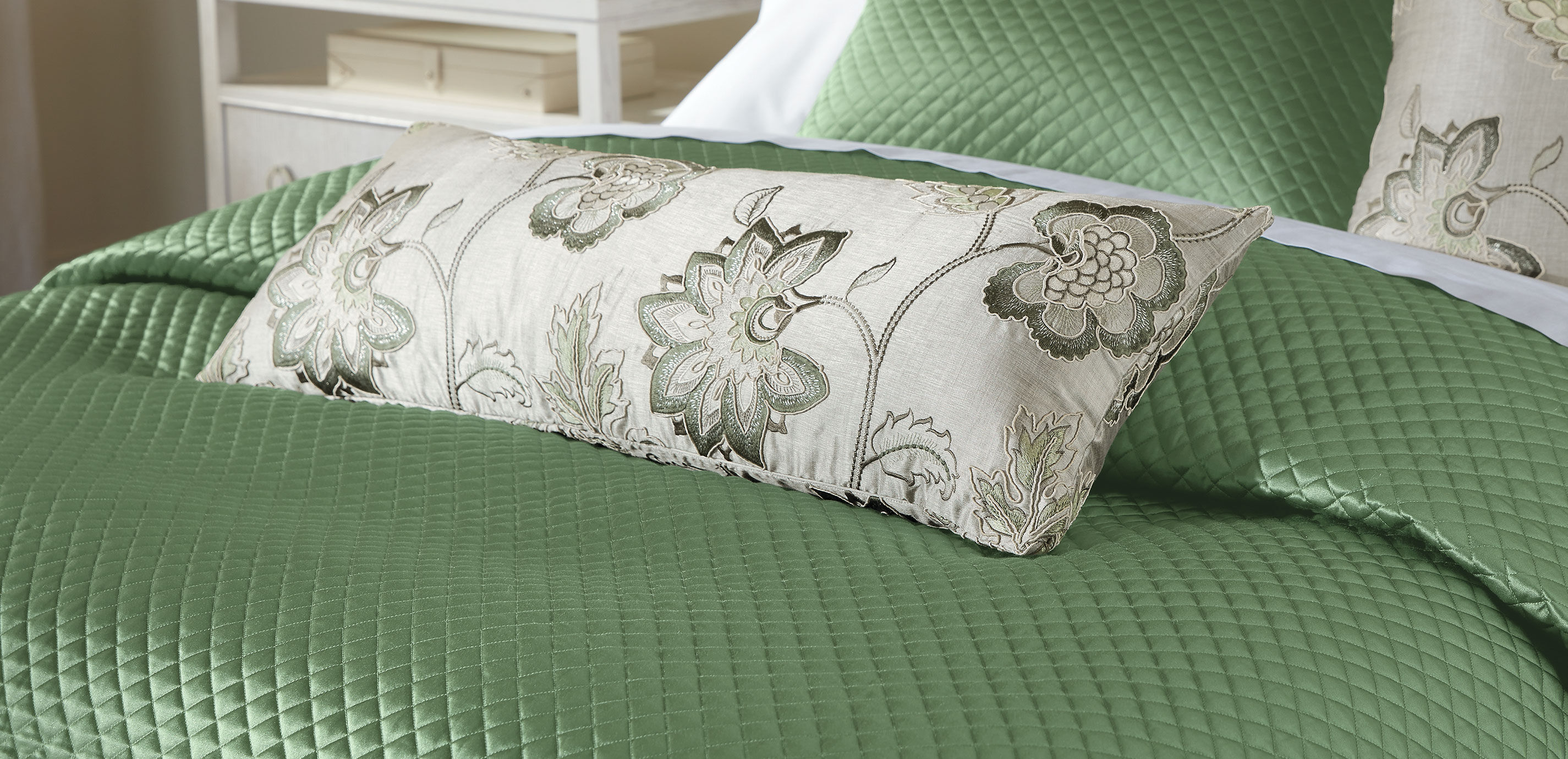 Silver Floral Embroidered Bolster Pillow_1