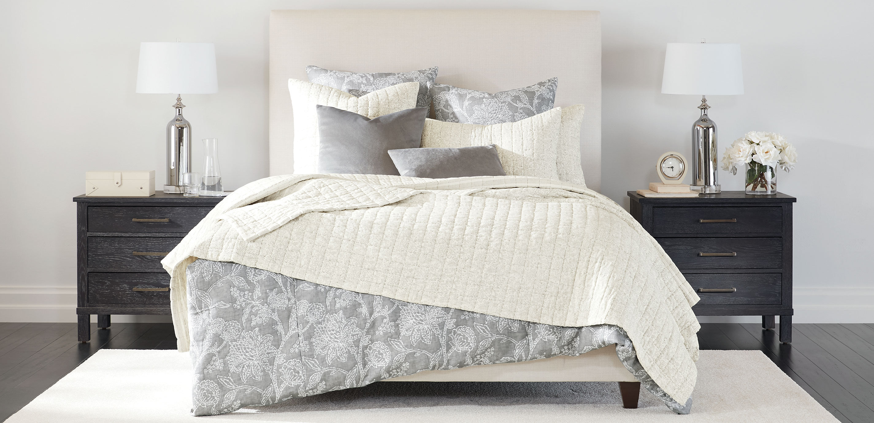 Floral Jacquard Duvet Cover and Shams Set, Gray_7