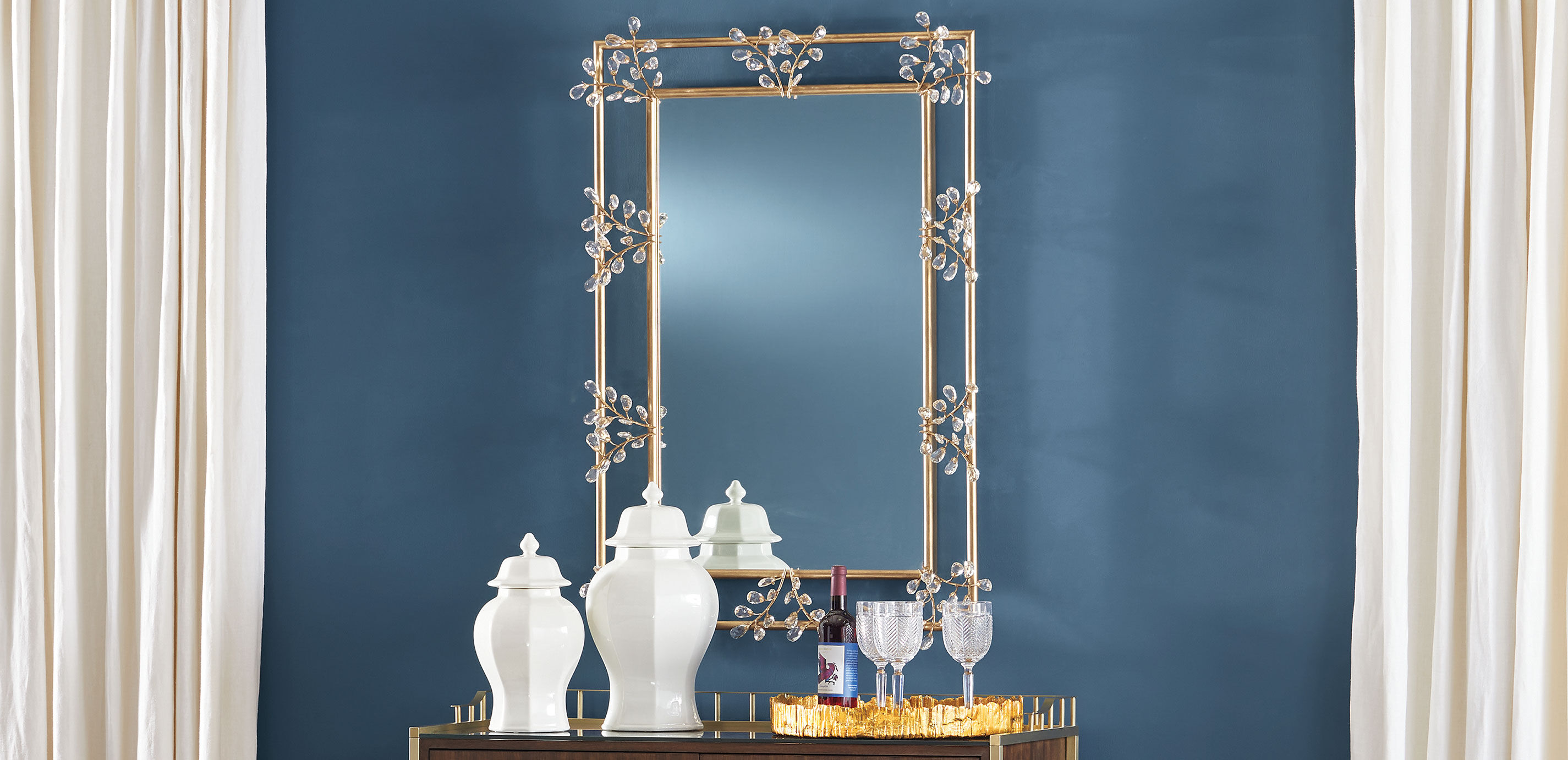 Clara Rectangular Mirror with Crystals: Brass Finish | Ethan Allen
