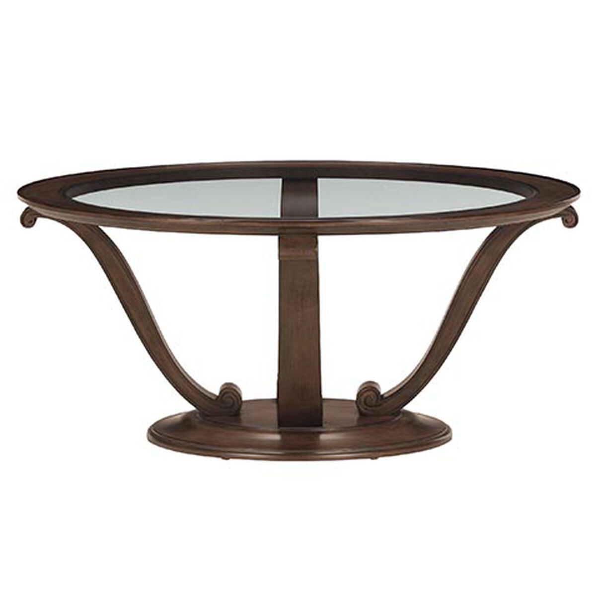 Camille Round Glass-Top Scroll-Base Coffee Table