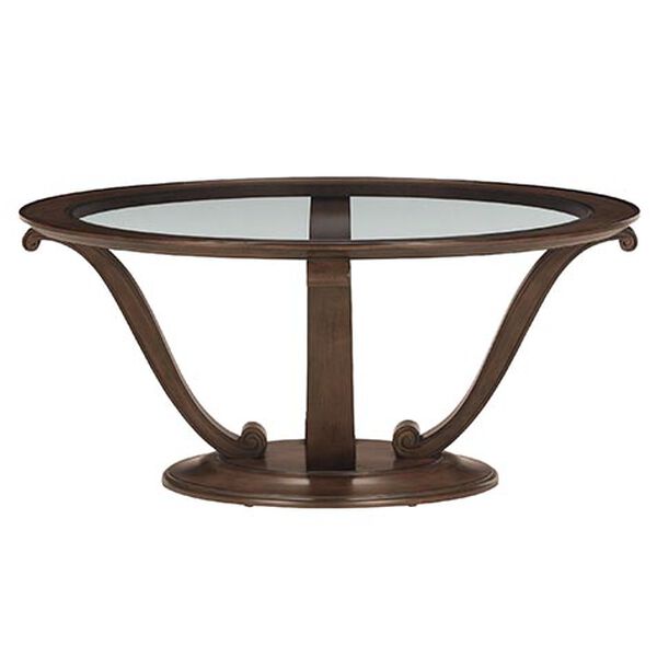 Camille Round Glass-Top Scroll-Base Coffee Table